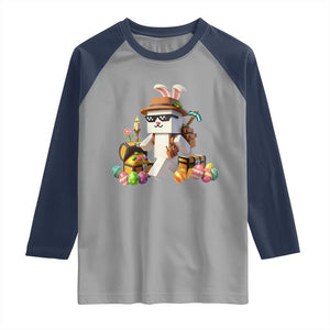 Funny Easter Day Bunny Miner Egg Video Game Raglan Shirt TS11 Sport Gray Navy Print Your Wear