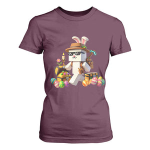 Funny Easter Day Bunny Miner Egg Video Game T Shirt For Women TS11 Maroon Print Your Wear