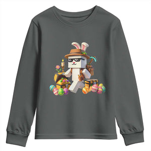 Funny Easter Day Bunny Miner Egg Video Game Youth Sweatshirt TS11 Dark Heather Print Your Wear