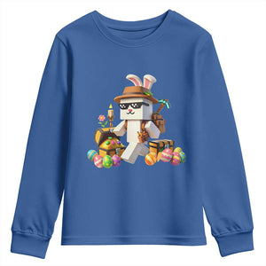 Funny Easter Day Bunny Miner Egg Video Game Youth Sweatshirt TS11 Royal Blue Print Your Wear