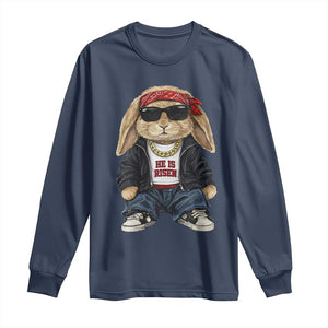 Hip Hop Easter Bunny He is Risen Jesus Religious Christian Long Sleeve Shirt TS11 Navy Print Your Wear