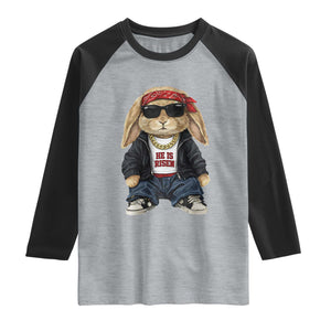 Hip Hop Easter Bunny He is Risen Jesus Religious Christian Raglan Shirt TS11 Heather Gray Black Print Your Wear