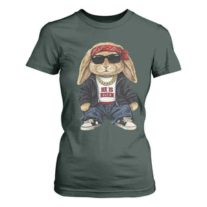 Hip Hop Easter Bunny He is Risen Jesus Religious Christian T Shirt For Women TS11 Dark Forest Green Print Your Wear