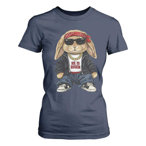 Hip Hop Easter Bunny He is Risen Jesus Religious Christian T Shirt For Women TS11 Navy Print Your Wear