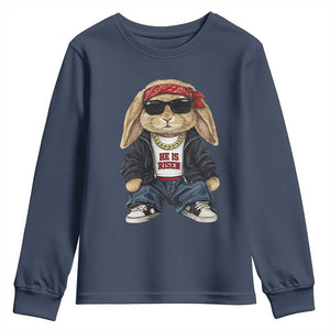 Hip Hop Easter Bunny He is Risen Jesus Religious Christian Youth Sweatshirt TS11 Navy Print Your Wear