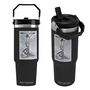 Jesus and St Mary Magdalene At The Cross Flip Straw Tumbler Vintage Catholic Lent TS11 One Size: 30 oz Black Print Your Wear