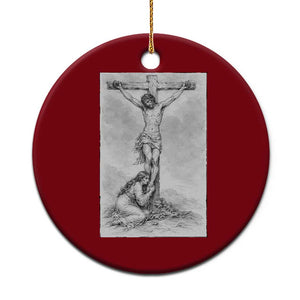 Jesus and St Mary Magdalene At The Cross Ceramic Ornament Vintage Catholic Lent TS11 1pc Red Print Your Wear