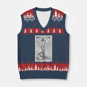 Jesus and St Mary Magdalene At The Cross V-Neck Knit Sweater Vest Vintage Catholic Lent TS11 Navy Red Print Your Wear