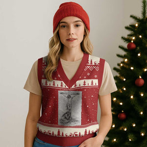 Jesus and St Mary Magdalene At The Cross V-Neck Knit Sweater Vest Vintage Catholic Lent TS11 Red Beige Print Your Wear