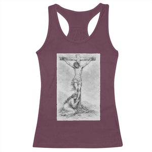 Jesus and St Mary Magdalene At The Cross Racerback Tank Top Vintage Catholic Lent TS11 Maroon Print Your Wear