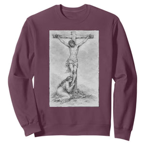 Jesus and St Mary Magdalene At The Cross Sweatshirt Vintage Catholic Lent TS11 Maroon Print Your Wear