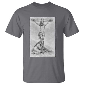 Jesus and St Mary Magdalene At The Cross T Shirt Vintage Catholic Lent TS11 Charcoal Print Your Wear
