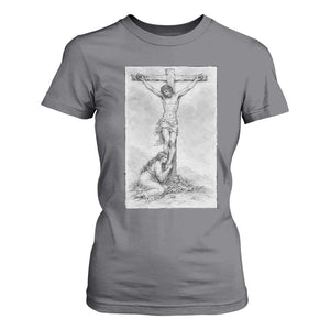 Jesus and St Mary Magdalene At The Cross T Shirt For Women Vintage Catholic Lent TS11 Charcoal Print Your Wear