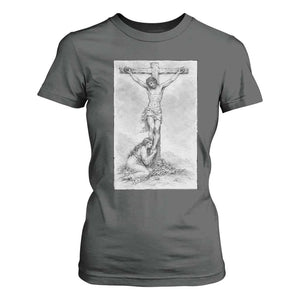Jesus and St Mary Magdalene At The Cross T Shirt For Women Vintage Catholic Lent TS11 Dark Heather Print Your Wear