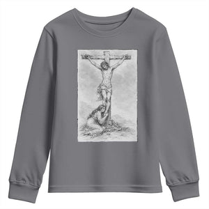 Jesus and St Mary Magdalene At The Cross Youth Sweatshirt Vintage Catholic Lent TS11 Charcoal Print Your Wear