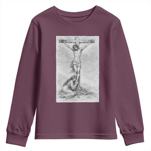 Jesus and St Mary Magdalene At The Cross Youth Sweatshirt Vintage Catholic Lent TS11 Maroon Print Your Wear