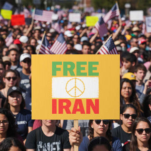 Free Iran Protest Sign Stop War Barbed Wire Peace Sign TS11 Horizontal 18" × 24" Yellow Print Your Wear