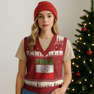 Free Iran V-Neck Knit Sweater Vest Stop War Barbed Wire Peace Sign TS11 Red Beige Print Your Wear
