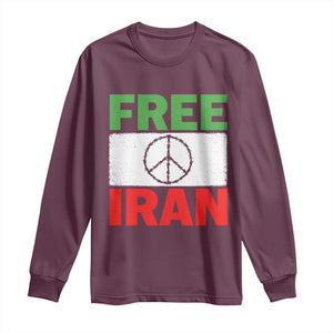 Free Iran Long Sleeve Shirt Stop War Barbed Wire Peace Sign TS11 Maroon Print Your Wear