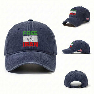Free Iran Washed Cotton Baseball Cap Stop War Barbed Wire Peace Sign TS11 Washed Cap Universal Fit Navy Print Your Wear