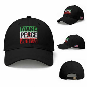 Make Peace With Iran Baseball Cap Peace Pacifist Stop War In Middle East TS11 Baseball Cap Universal Fit Black Print Your Wear