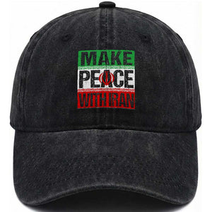 Make Peace With Iran Washed Cotton Baseball Cap Peace Pacifist Stop War In Middle East TS11 Print Your Wear
