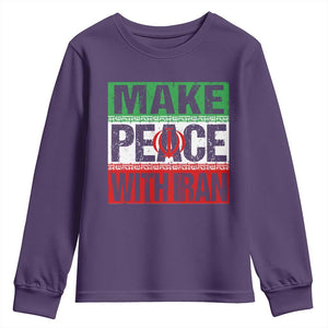 Make Peace With Iran Youth Sweatshirt Peace Pacifist Stop War In Middle East TS11 Purple Print Your Wear