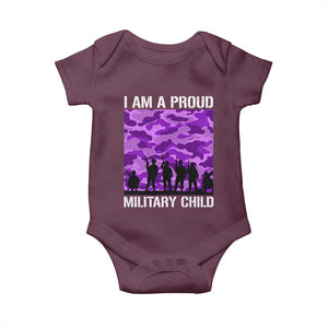I Am A Proud Military Child Baby Onesie Military Child Month Purple Camouflage Flag TS11 Maroon Print Your Wear