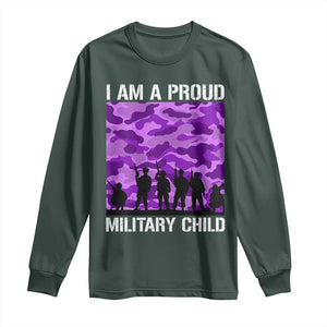I Am A Proud Military Child Long Sleeve Shirt Military Child Month Purple Camouflage Flag TS11 Dark Forest Green Print Your Wear