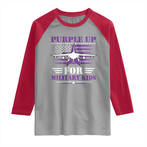 Purple Up For Military Kids Raglan Shirt Vintage American Flag Fights TS11 Sport Gray Red Print Your Wear