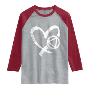 Sobriety Heart Sober Anniversary Alcoholic Abstinence Raglan Shirt TS11 Heather Gray Heather Red Print Your Wear