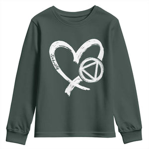 Sobriety Heart Sober Anniversary Alcoholic Abstinence Youth Sweatshirt TS11 Dark Forest Green Print Your Wear