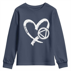 Sobriety Heart Sober Anniversary Alcoholic Abstinence Youth Sweatshirt TS11 Navy Print Your Wear