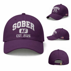 Sober AF 2026 AA Recovery Achiever Sobriety Anniversary Baseball Cap TS11 Baseball Cap Universal Fit Purple Print Your Wear