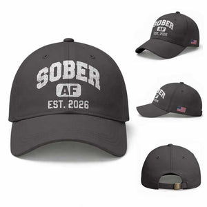 Sober AF 2026 AA Recovery Achiever Sobriety Anniversary Baseball Cap TS11 Baseball Cap Universal Fit Dark Gray Print Your Wear