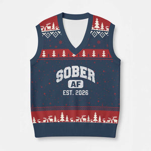 Sober AF 2026 AA Recovery Achiever Sobriety Anniversary V-Neck Knit Sweater Vest TS11 Navy Red Print Your Wear