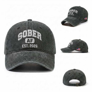 Sober AF 2026 AA Recovery Achiever Sobriety Anniversary Washed Cotton Baseball Cap TS11 Washed Cap Universal Fit Dark Green Print Your Wear