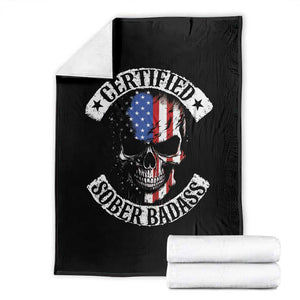 Certified Sober Badass Throw Blanket Sobriety Alcohol Fighters Vintage Skull