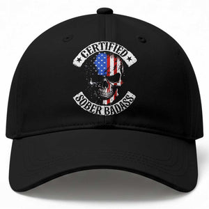 Certified Sober Badass Baseball Cap Sobriety Alcohol Fighters Vintage Skull