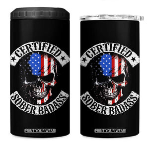 Certified Sober Badass 4 in 1 Can Cooler Tumbler Sobriety Alcohol Fighters Vintage Skull