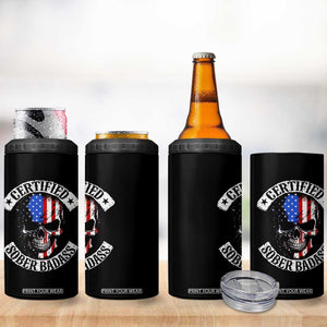 Certified Sober Badass 4 in 1 Can Cooler Tumbler Sobriety Alcohol Fighters Vintage Skull