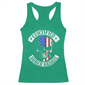Certified Sober Badass Racerback Tank Top Sobriety Alcohol Fighters Vintage Skull