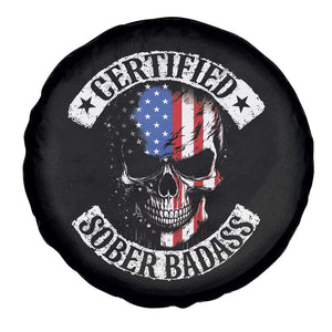 Certified Sober Badass Spare Tire Cover Sobriety Alcohol Fighters Vintage Skull