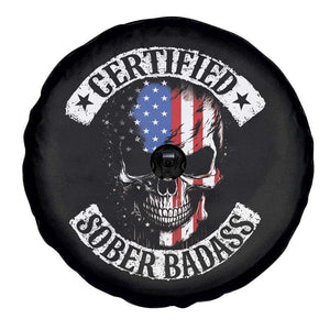 Certified Sober Badass Spare Tire Cover Sobriety Alcohol Fighters Vintage Skull