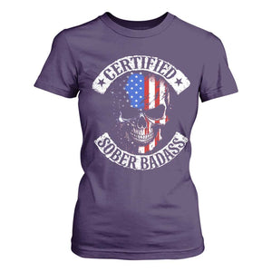 Certified Sober Badass T Shirt For Women Sobriety Alcohol Fighters Vintage Skull