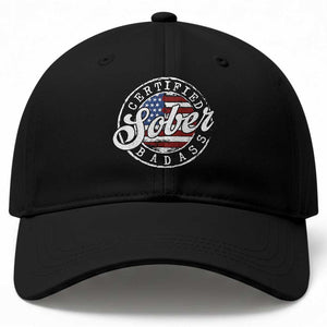 Certified Sober Badass Baseball Cap Sobriety Alcohol Recovery Vintage American Flag