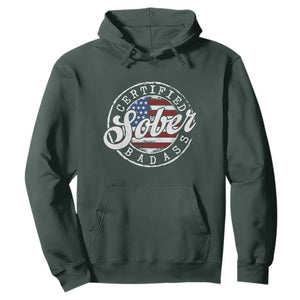 Certified Sober Badass Hoodie Sobriety Alcohol Recovery Vintage American Flag