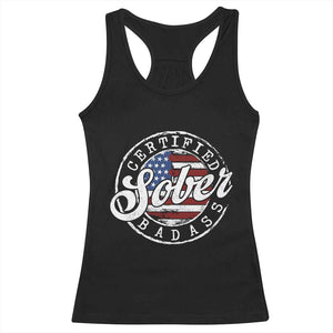 Certified Sober Badass Racerback Tank Top Sobriety Alcohol Recovery Vintage American Flag