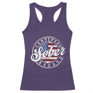 Certified Sober Badass Racerback Tank Top Sobriety Alcohol Recovery Vintage American Flag