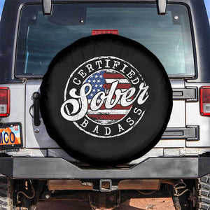 Certified Sober Badass Spare Tire Cover Sobriety Alcohol Recovery Vintage American Flag
